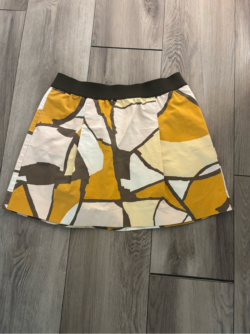 J. Crew Mustard, Cream & Brown Abstract A-Line Mini Skirt